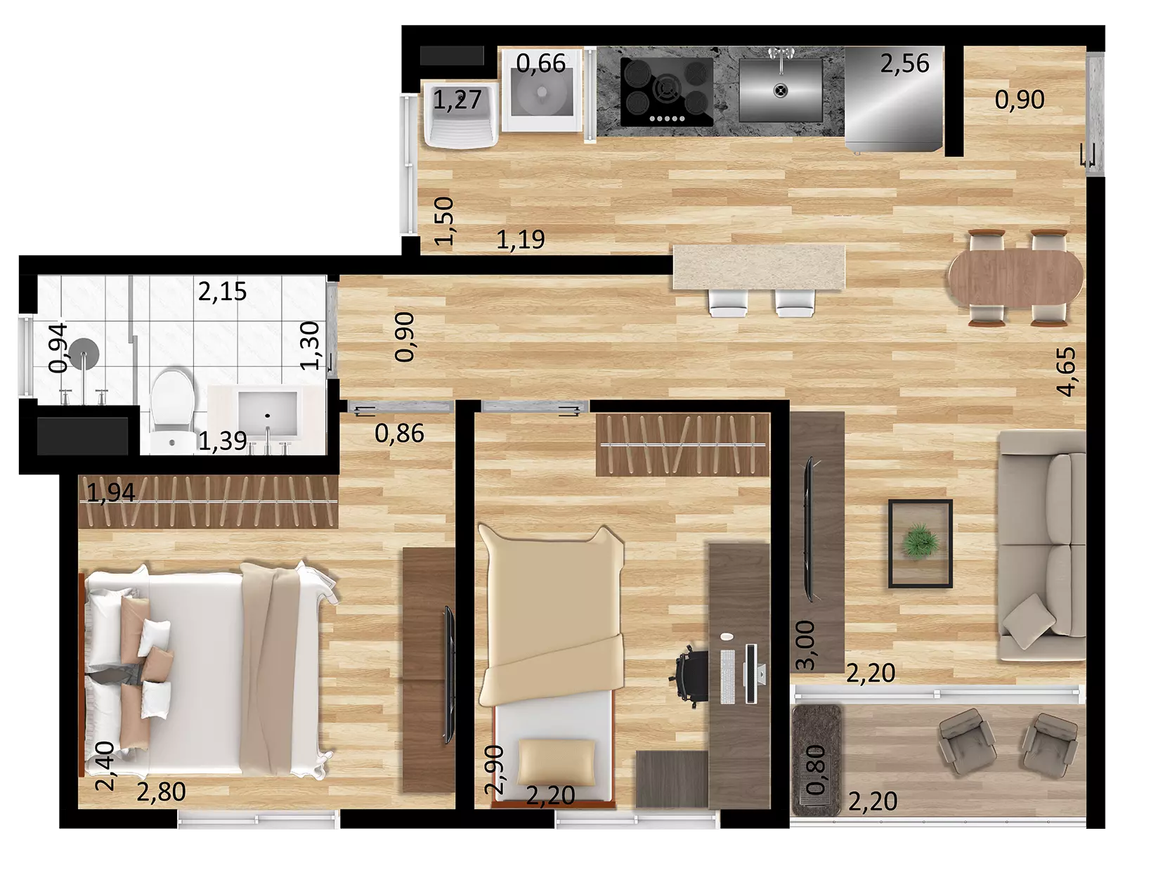 Planta 2 dorms. Tipo 1 