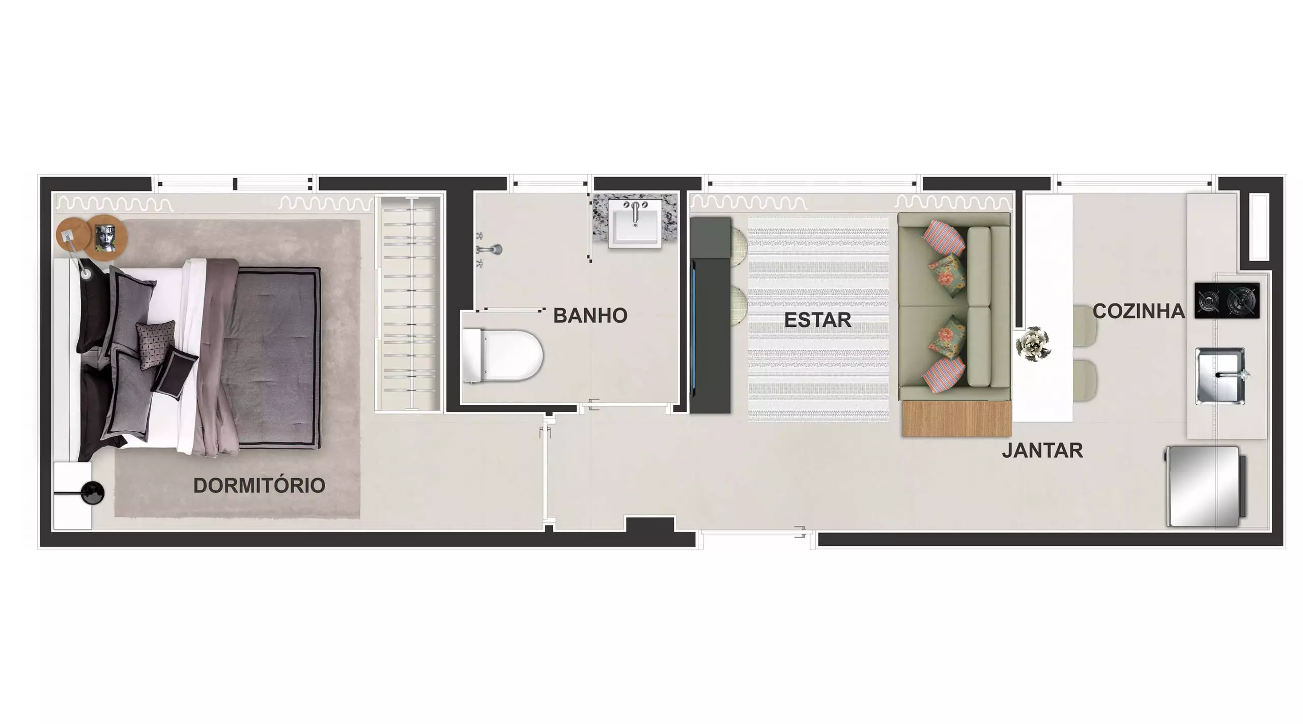 Planta 1 dormitório 26m²