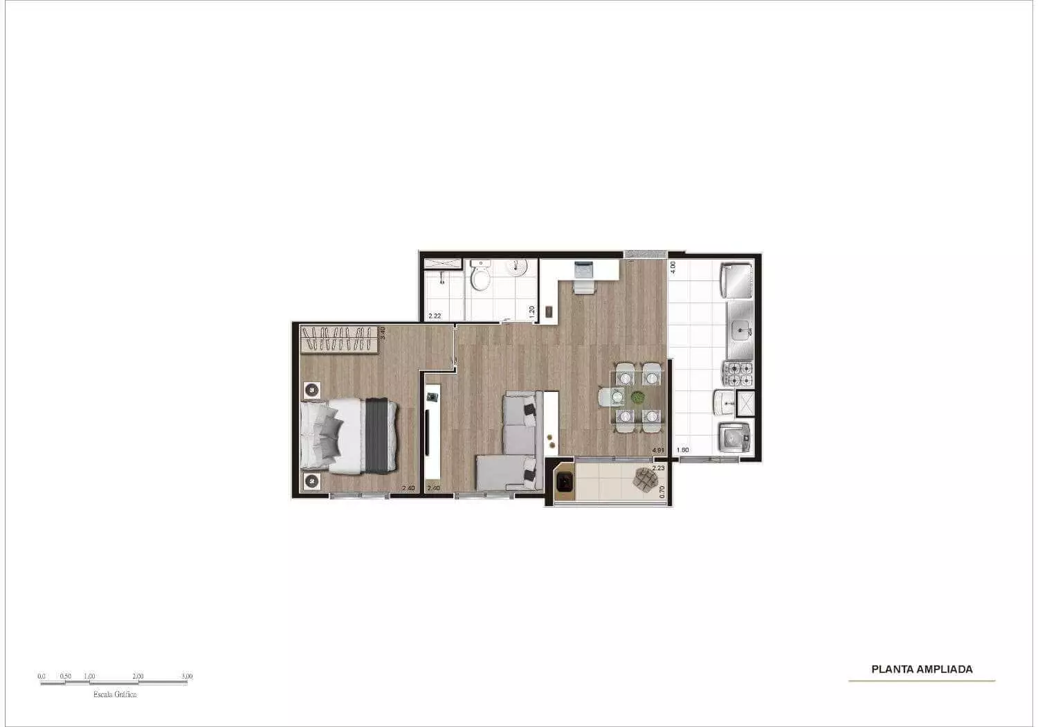 Uno Tatuapé - Planta (44m²) Meio Finais 03 e 06