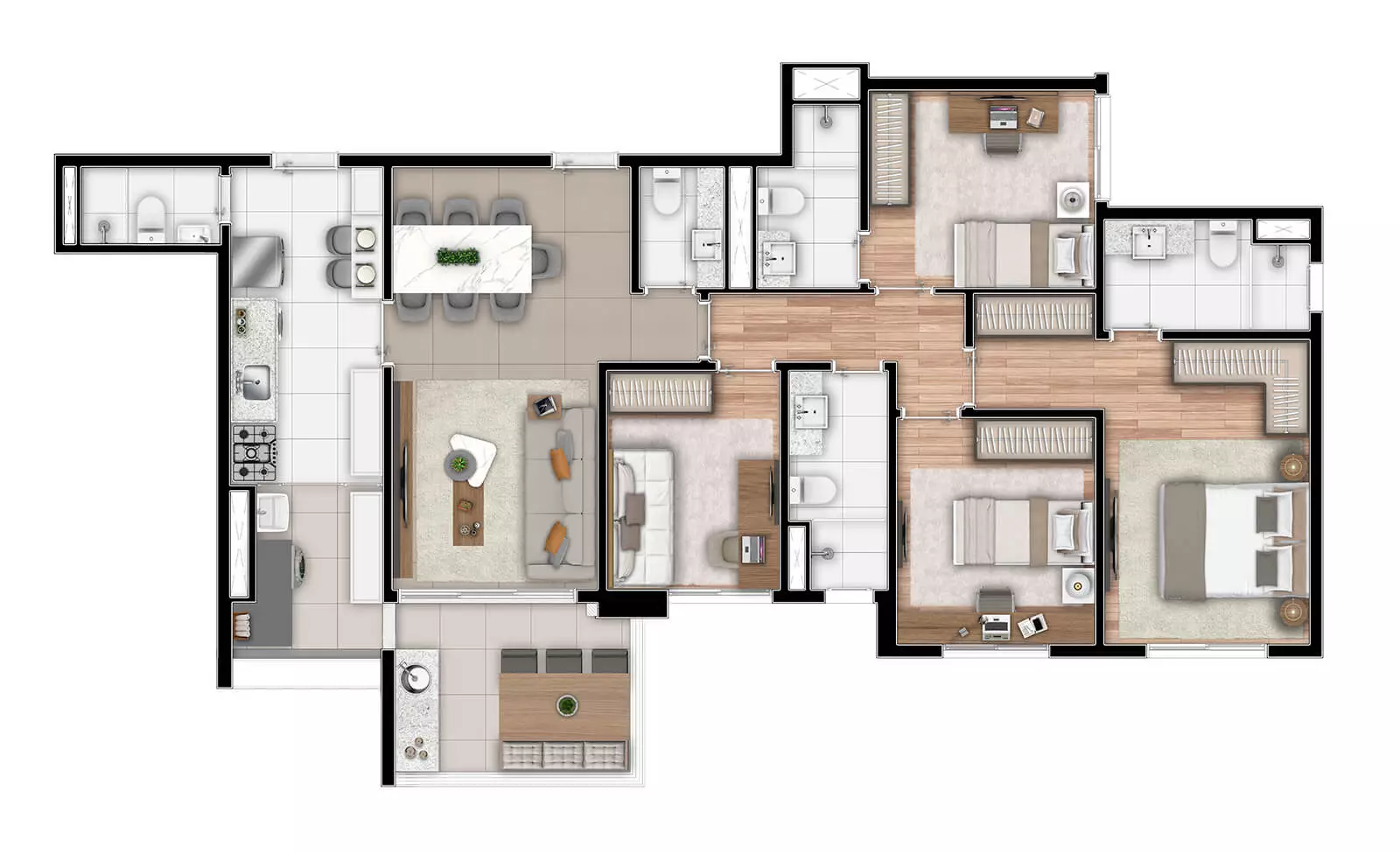 Planta 4 dorms. 2 suítes 115m²