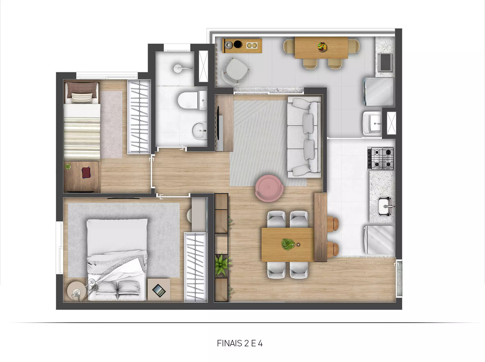 Planta 2 dorms. tipo C 47,12 m²