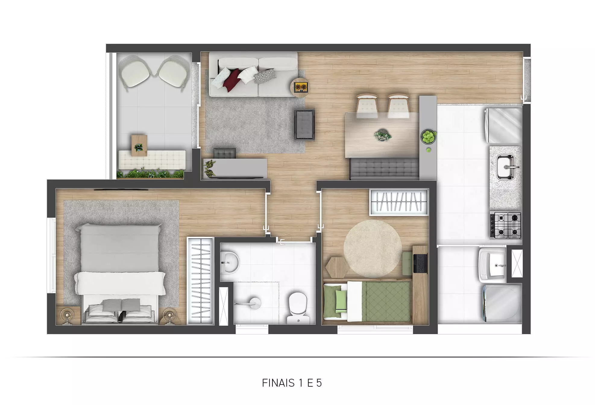 Planta 2 dorms. tipo A 45,29 m²