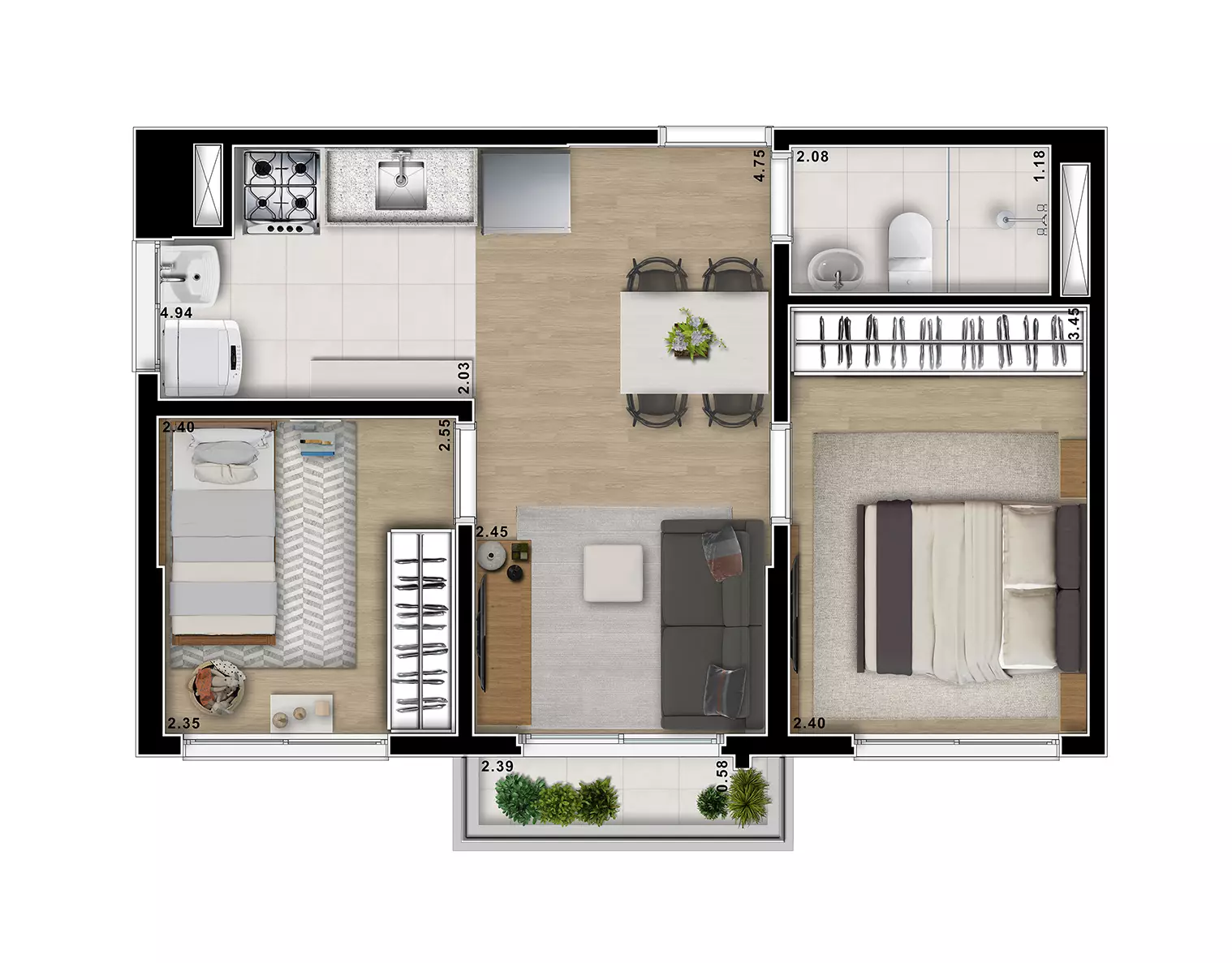 Viva Smart Freguesia - Planta 2 dorms. 41m²