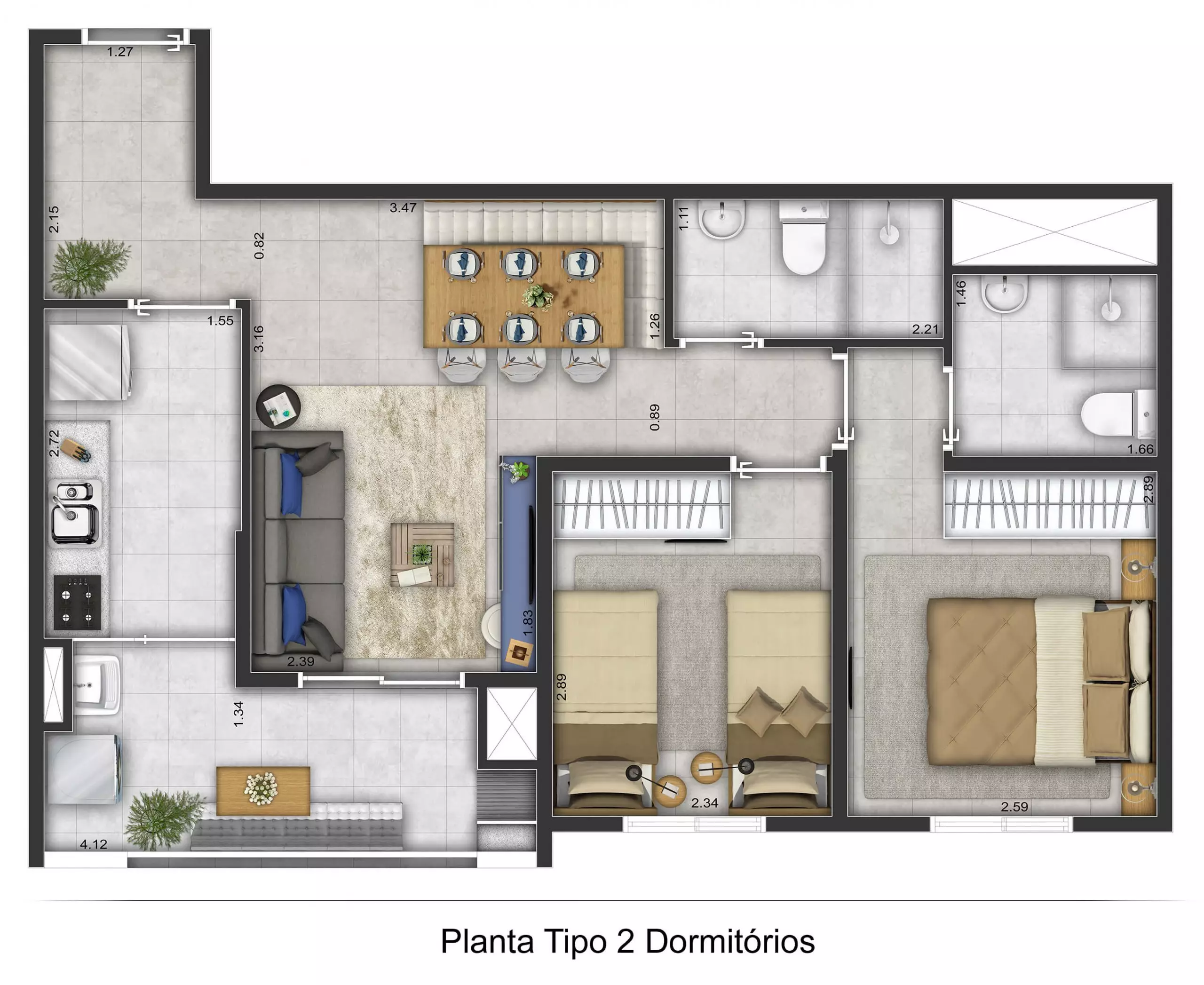 Planta Tipo 2 Dormitórios Grand Vila Formosa